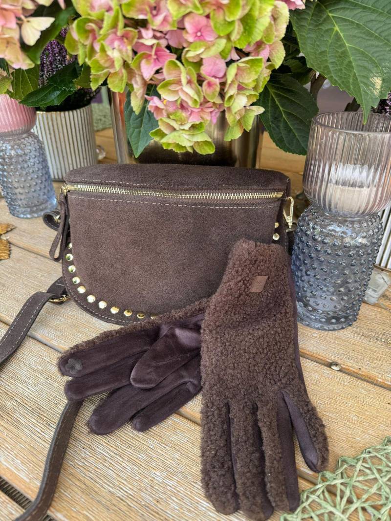 Große Wildleder Bauchtasche Umhängetasche Mit Goldenen Nieten in Verschiedenen Farben von AccessoryAndBags