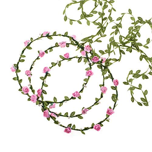 Accesyes Blumenstirnband, Rosenkranz mit schönem Schwanz, Fotografie, Blumenkrone, Mode für böhmischen Stil, Hochzeit, Braut, Kopfschmuck (Rosa, 3 Stück) von Accesyes
