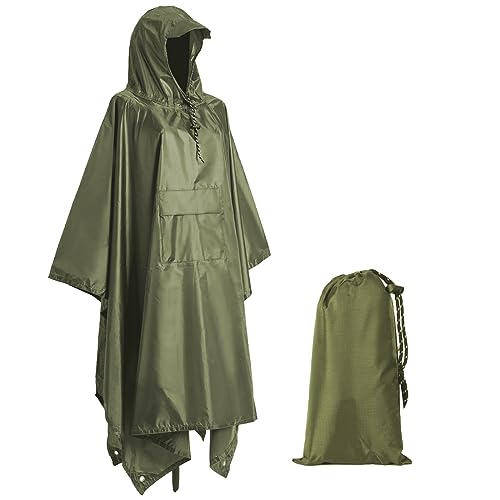 Accevo Regenjacke Regenponcho Grün, Regencape mit Kapuze 3 in 1 Multifunktional Atmungsaktiv Regenjacke Herren & Damen, Regenmantel Wasserdichter für Regenponcho festival, Camping, Wandern, Picknick. von Accevo