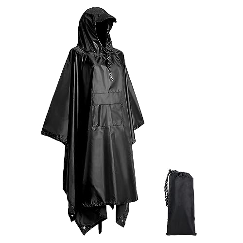 Regenjacke Regenponcho Schwarz, Regencape mit Kapuze 3 in 1 Multifunktional Atmungsaktiv Herren & Damen, Regenmantel Wasserdichter für festival, Camping, Wandern, Picknick. von Accevo