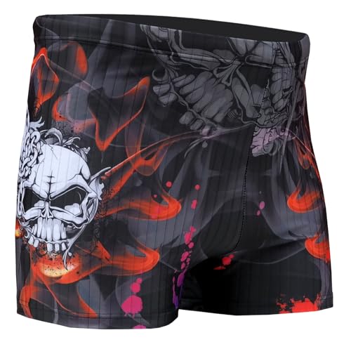 Acclaim Osaka Flat Ribbed Shadow Stripe Boxer Sport Badehose mit Totenkopf- oder Adler-Print in Kompressions-Sport-Passform mit innenliegendem Kordelzug in der Taille, Osaka Skull, XL von Acclaim