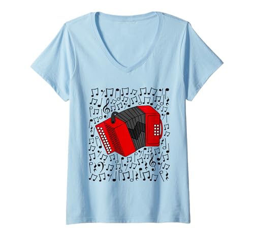 Damen Akkordeon Musiknoten Akkordeonist Volksmusiker T-Shirt mit V-Ausschnitt Damen Akkordeon Musiknoten Akkordeonist Volksmusiker T-Shirt mit V-Ausschnitt von Accordion Teacher Music Notation By DoodleRob