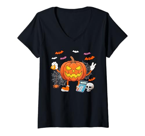 Damen Buchhalter Job Horror geschnitzt Kürbis Halloween Kostüm Team T-Shirt mit V-Ausschnitt Damen Buchhalter Job Horror geschnitzt Kürbis Halloween Kostüm Team T-Shirt mit V-Ausschnitt von Accountant Halloween Costume