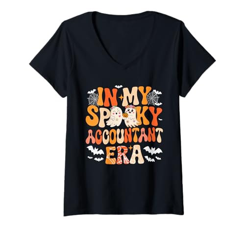 Damen In My Spooky Funny Accountant Era Halloween Boo Ghost T-Shirt mit V-Ausschnitt Damen In My Spooky Funny Accountant Era Halloween Boo Ghost T-Shirt mit V-Ausschnitt von Accountant Halloween Costume