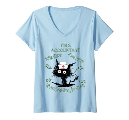 Damen Ich Bin Buchhalter Alles ist in Ordnung, Humor, Design, Arbeitskleidung T-Shirt mit V-Ausschnitt von Accountant Humor Everything is Fine Vibe