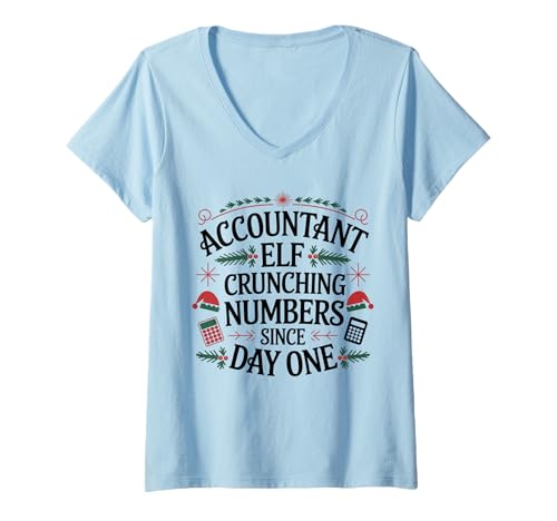 Damen Buchhalter Elf Lustig Weihnachten Crunching Zahlen Zitat T-Shirt mit V-Ausschnitt von Accounting Tax Preparer Holiday Funny Saying