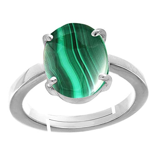 Accurate Traders 3,5 Ratti Firangi Stein Silber verstellbarer Ring (3,2 Karat) Original und zertifiziert von GLI Natürlicher Malachit-Edelstein Chandi Freie Größe Anguthi Unbeheizt und unbehandelt für von Accurate Traders