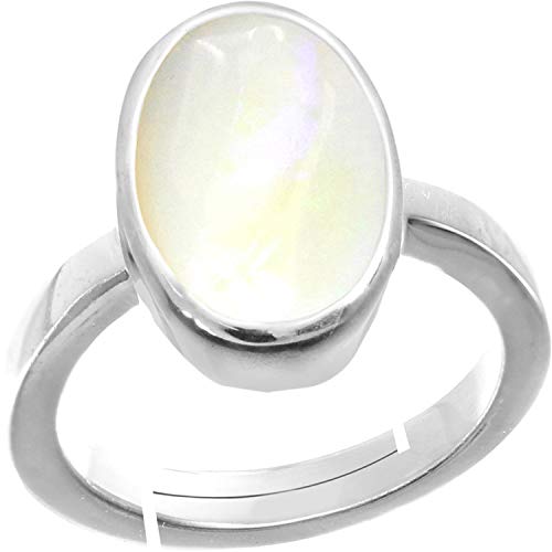 Accurate Traders 3,5 Ratti Mondstein Stein Silber Verstellbarer Ring (3,2 Karat) Original und Zertifiziert von GLI Natürlicher Chandrakanta Edelstein Chandi Freie Größe Anguthi Unbeheizt und von Accurate Traders