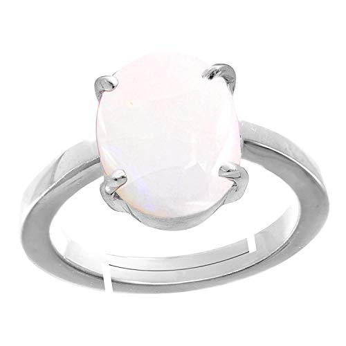 Accurate Traders 3,5 Ratti Mondstein Stein Silber Verstellbarer Ring (3,2 Karat) Original und zertifiziert von GLI Natürlicher Chandrakanta Edelstein Chandi Freie Größe Anguthi Unbeheizt und von Accurate Traders