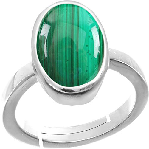 Accurate Traders 3 Ratti Firangi Stein Silber verstellbarer Ring (2,73 Karat) Original und zertifiziert von GLI Natürlicher Malachit-Edelstein Chandi Freie Größe Anguthi Unbeheizt und unbehandelt für von Accurate Traders