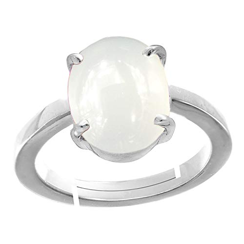 Accurate Traders 3 Ratti Mondstein Stein Silber Verstellbarer Ring (2,73 Karat) Original und zertifiziert von GLI Natürlicher Chandrakanta Edelstein Chandi Freie Größe Anguthi Unbeheizt und von Accurate Traders