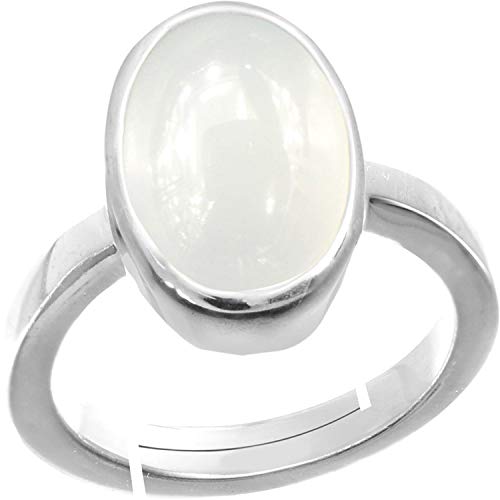 Accurate Traders 4 Ratti Chandrakanta Stein Silber Verstellbarer Ring (3,6 Karat) Original und Zertifiziert von GLI Natürlicher Mondstein Edelstein Chandi Freie Größe Anguthi Unbeheizt und unbehandelt von Accurate Traders