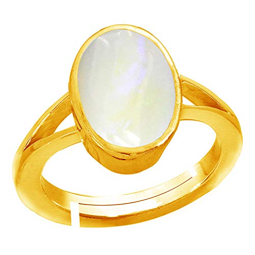 Accurate Traders 5 Ratti Mondstein Stein Ashtdhatu Verstellbarer Ring (4,6 Karat) Original und zertifiziert von GLI Natürlicher Chandrakanta Edelstein Ashta dhatu Freie Größe Anguthi Unbeheizt und von Accurate Traders