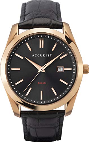 Accurist Edelstahl Solar 120 Uhren f眉r Herren mit 120 Tage Gangreserve, echtes Lederband, 50 m wasserdicht, 2 Jahre von Accurist