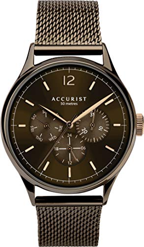 Accurist Klassische japanische Quarz-Armbanduhr für Herren, 42 mm, in braunem Sunray-Design, mit Mehreren Zifferblättern, Datumsanzeige, und braunem Edelstahl-Armband, 7286. von Accurist