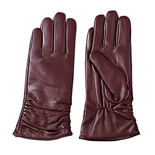 Acdyion Damen Winter Handschuhe Echtleder Touchscreen Warm Elegant Kaschmirfutter Kaschmir Lederhandschuhe, Echtes Leder wasserdicht, winddicht (Rot, M) von Acdyion