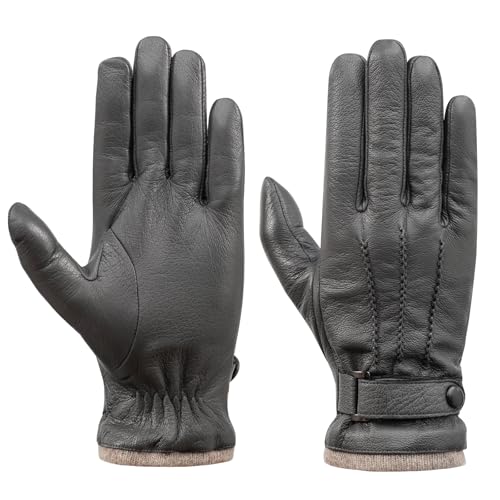 Acdyion Herren Winterhandschuhe Leder Touchscreen Casual Outdoor Handschuhe mit weichen warmen Thermofutter für Kleid, Fahren,(GREY-m) von Acdyion