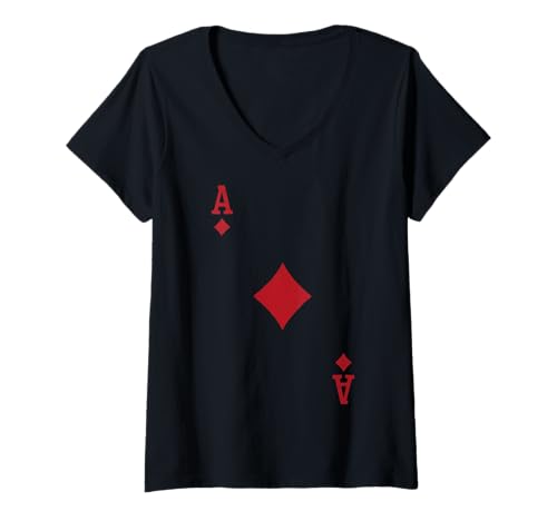 Damen Ace Diamond Card Poker Vegas Kostüm T-Shirt mit V-Ausschnitt Damen Ace Diamond Card Poker Vegas Kostüm T-Shirt mit V-Ausschnitt von Ace Cards Outfit