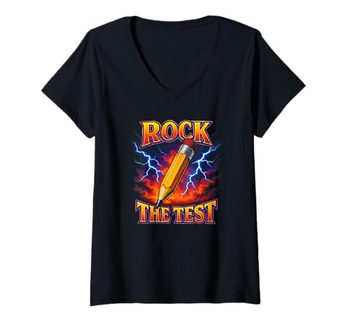 Damen Rock The Test Lustiger Testtag Motivation Rock The Test T-Shirt mit V-Ausschnitt Damen Rock The Test Lustiger Testtag Motivation Rock The Test T-Shirt mit V-Ausschnitt von Ace The Test Co.