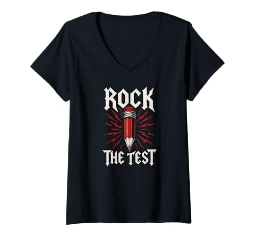 Damen Rock The Test Lustiger Testtag Motivation Rock The Test T-Shirt mit V-Ausschnitt von Ace The Test Co.