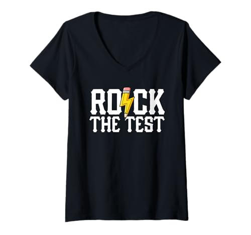 Damen Rock The Test Lustiger Testtag Motivation Rock The Test T-Shirt mit V-Ausschnitt Damen Rock The Test Lustiger Testtag Motivation Rock The Test T-Shirt mit V-Ausschnitt von Ace The Test Co.