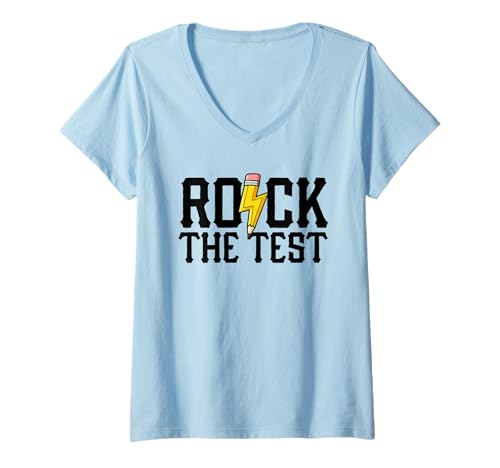 Damen Rock The Test Lustiger Testtag Motivation Rock The Test T-Shirt mit V-Ausschnitt Damen Rock The Test Lustiger Testtag Motivation Rock The Test T-Shirt mit V-Ausschnitt von Ace The Test Co.