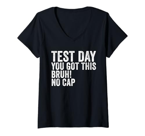 Damen Testtag Du hast diesen Bruh No Cap Retro-Lehrer-Testtag bekommen T-Shirt mit V-Ausschnitt Damen Testtag Du hast diesen Bruh No Cap Retro-Lehrer-Testtag bekommen T-Shirt mit V-Ausschnitt von Ace The Test Co.