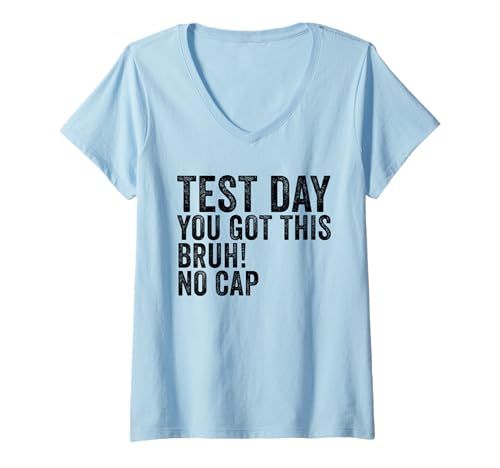 Damen Testtag Du hast diesen Bruh No Cap Retro-Lehrer-Testtag bekommen T-Shirt mit V-Ausschnitt Damen Testtag Du hast diesen Bruh No Cap Retro-Lehrer-Testtag bekommen T-Shirt mit V-Ausschnitt von Ace The Test Co.