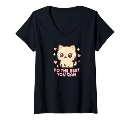 Damen Tu das Beste, was du kannst, Cute Cat Test Day T-Shirt mit V-Ausschnitt Damen Tu das Beste, was du kannst, Cute Cat Test Day T-Shirt mit V-Ausschnitt von Ace The Test Co.