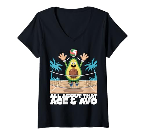 Damen Alles über That Ace and Avo Avocado Volleyball T-Shirt mit V-Ausschnitt Damen Alles über That Ace and Avo Avocado Volleyball T-Shirt mit V-Ausschnitt von Ace and Avo Funny Avocado Volleyball Pun
