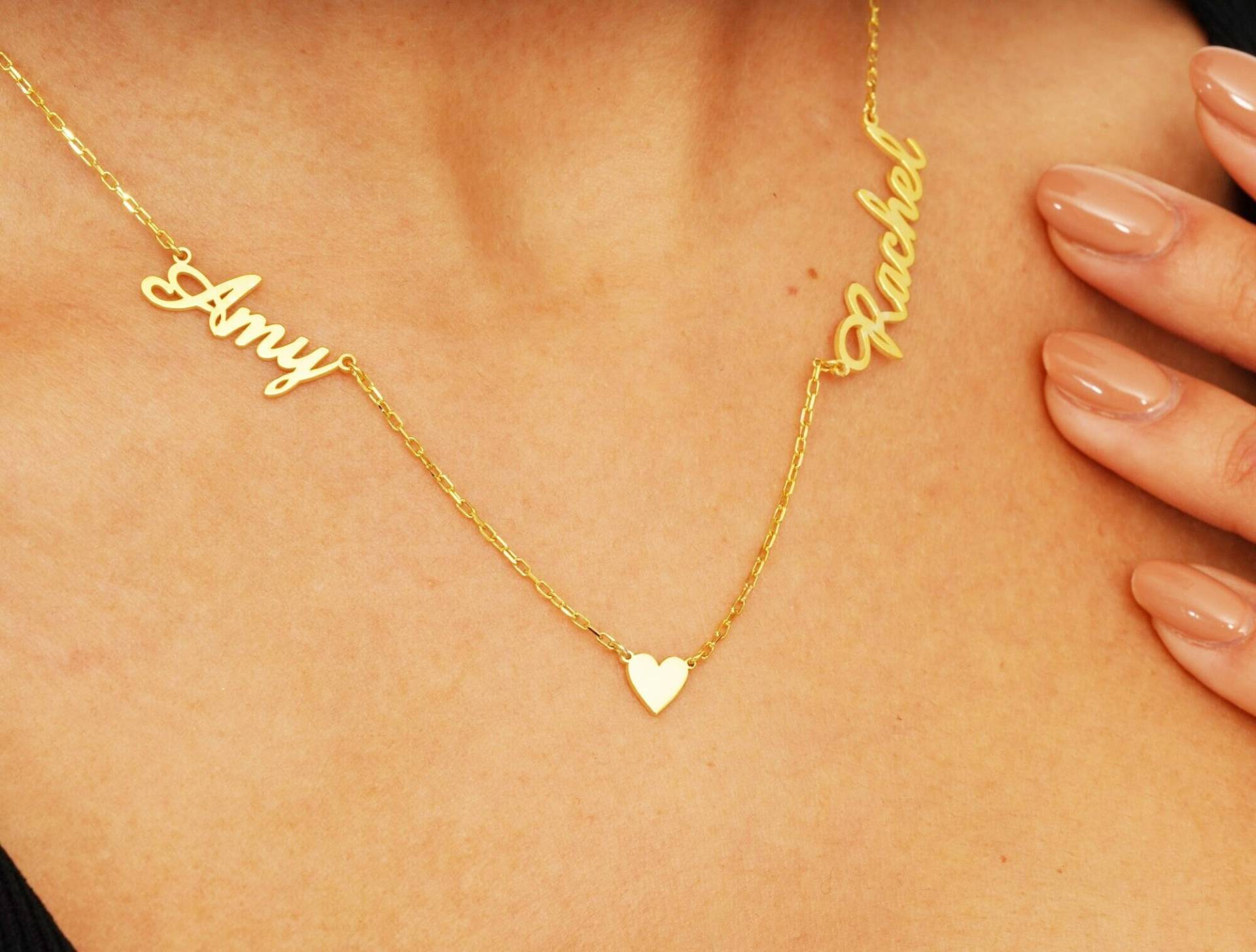 Zwei Namen Halskette, Drei 14K Gold Familie Perfektes Geschenk Für Mama, Kinder Halskette Zwei Namen Halskette, Drei 14K Gold Familie Perfektes Geschenk Für Mama, Kinder Halskette von AceElegance