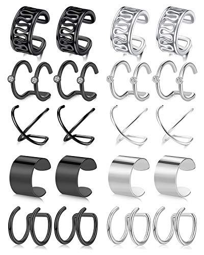 AceFun 10 Paare Ohr Manschette Ear Cuff Silber schwarz 18G Chirurgenstahl Ohr Fake Piercing Helix Knorpel Clip auf Ohrringe Nicht Piercing Knorpel Ohrringe für Damen Mädchen AceFun 10 Paare Ohr Manschette Ear Cuff Silber schwarz 18G Chirurgenstahl Ohr Fake Piercing Helix Knorpel Clip auf Ohrringe Nicht Piercing Knorpel Ohrringe für Damen Mädchen von AceFun