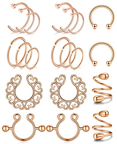 AceFun 10 Paare Brustwarzenpiercing Fake Nippelschmuck Ohne Piercing - Rosegold Edelstahl Nippel Ringe Body Schmuck für Frauen Männer von AceFun