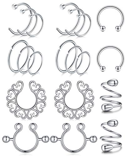 AceFun 10 Paare Brustwarzenpiercing Fake Nippelschmuck Ohne Piercing - Silber Edelstahl Nippel Ringe Body Schmuck für Frauen Männer von AceFun