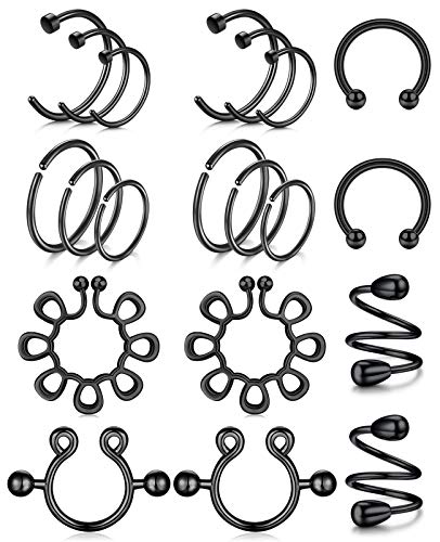 AceFun 10 Paare Brustwarzenpiercing Fake Nippelschmuck Ohne Piercing - Schwarz Edelstahl Nippel Ringe Body Schmuck für Frauen Männer von AceFun