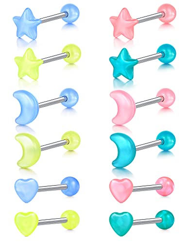 AceFun 14G 12 Paare Zungenpiercing Zunge Bars Acryl Kugel Straight Barbell Körperschmuck Piercing für Frauen Männer von AceFun