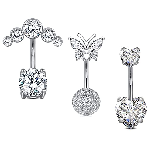 AceFun 14G 3 Paare Bauchnabelpiercing Chirurgenstahl CZ Nabel Ringe Barbells Bauch Piercing Schmuck für Frauen Mädchen von AceFun