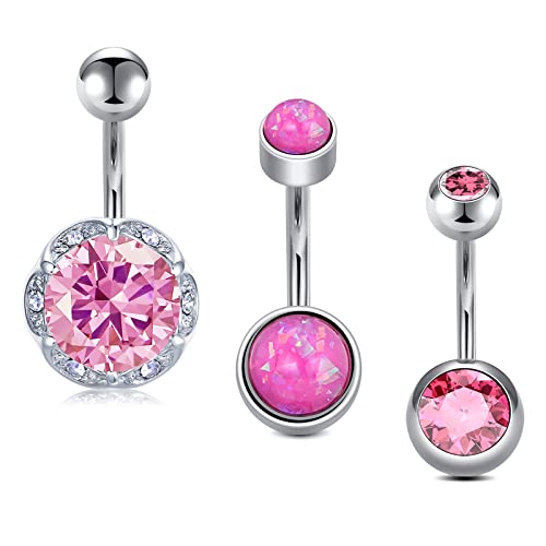 AceFun 14G 3 Paare Bauchnabelpiercing Chirurgenstahl Rosa CZ Nabel Ringe Barbells Frauen Mädchen Bauch Piercing Schmuck von AceFun