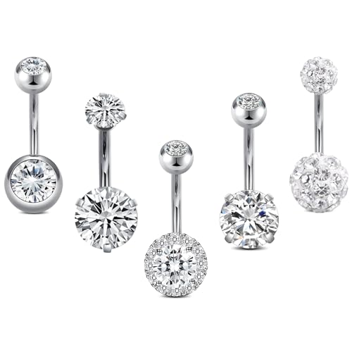AceFun 14G Edelstahl Bauchnabelpiercing Chirurgenstahl Silber bauchnabelpiercing für Frauen Nabel Ringe CZ Körper Piercing von AceFun