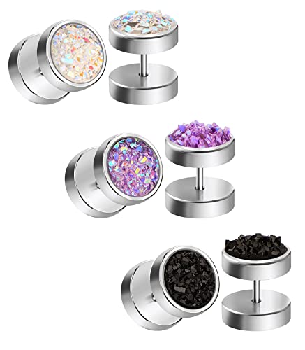 AceFun 16G 3 Paare Gefälschte Runde Ohrstecker Chirurgenstahl Punk Stil Fake Ohrringe Stecker Männer Frauen Clip auf Tunnel Ohr Piercing Fake Ears Plugs von AceFun