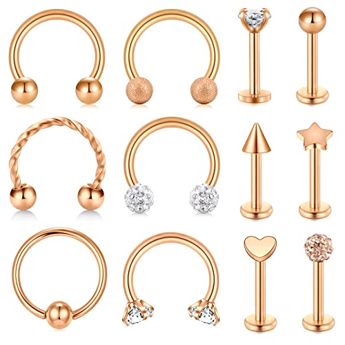 AceFun 16G Helix Piercing Roségold Knorpel Tragus Ohrstecker Ring 8mm Chirurgenstahl CZ Tragus Ohrstecker Creolen für Frauen CZ Lip Septum Barbell Piercing Ohrringe Ohrstecker Piercing Schmuck von AceFun