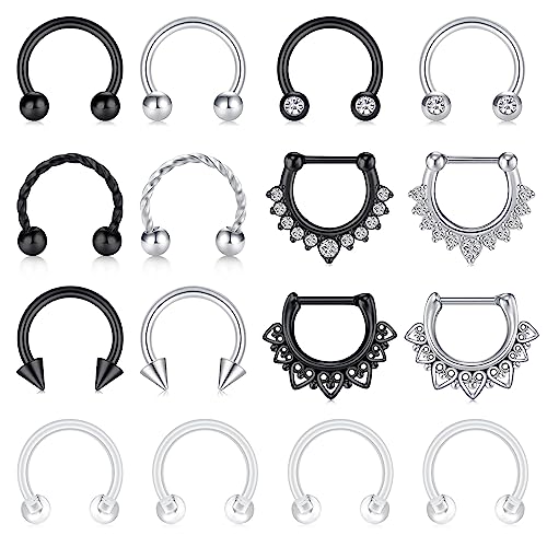AceFun 16G Septum Ringe Nasenpiercing Helix Tragus Knorpel Ohrring Hoop Piercing Chirurgischer Stahl Hufeisenringe 8mm Lippen Piercing Retainer Piercing Schmuck für Frauen Männer von AceFun