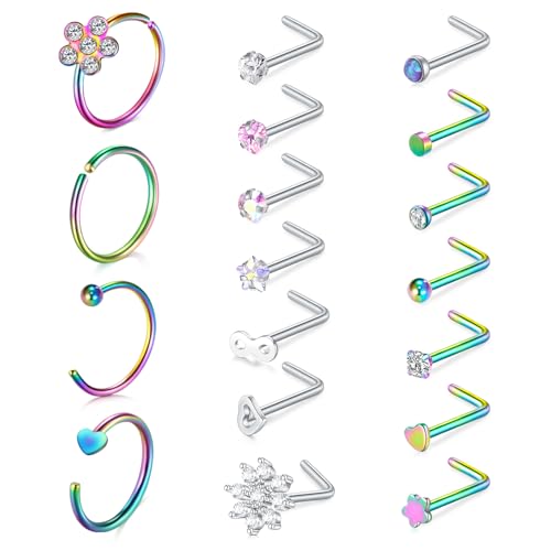 AceFun 18 Stück 20G Nasenring Nasenpiercing Chirurgenstahl Brillant Nasenstecker Nase Hoop Ring Klare Nase Retainers für Frauen Männer von AceFun
