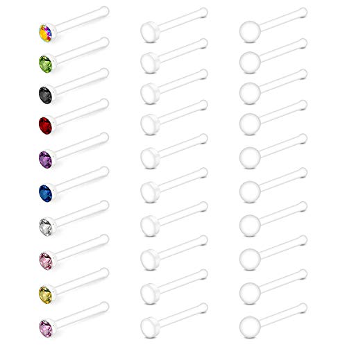 AceFun 20G Klare Nasenpiercing stecker Bolzen Kunststoff nasenstecker Diamond CZ Flexible Frauen Männer 30St von AceFun