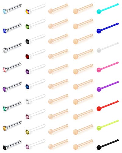 AceFun 20g Klare Nasenring Piercing retainers Bunte CZ Acryl Bioflex und Edelstahl nasenstecker nasenring Piercing nasenschmuck 46stk für Frauen Männer von AceFun
