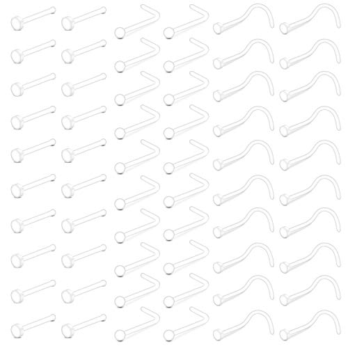 AceFun 22G 60 Stück Klarer nasenpiercing stecker L-förmiger nasenSchrauben Flexibler Acryl Nasenstecker nasen Retainers Piercing für Frauen Männer von AceFun