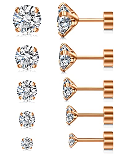 AceFun 5 Paare Ohrstecker 16G Ohrringe Helix Tragus Ohrring Piercing Schmuck CZ 3mm 4mm 5mm 6mm 7mm Roségold von AceFun