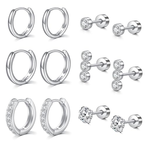 AceFun 6 Paar Helix Piercing Silber Ohrringe für Frauen Männer Edelstahl Creolen Muschel Piercing Ohr Schmuck Nase Lippen Clicker Ring CZ Piercing Set von AceFun