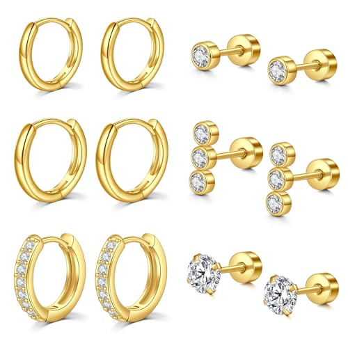 AceFun 6 Paar helix piercing für Frauen hypoallergen Huggie Hoop Ohrringe Chirurgenstahl Ohrringe Tragus Helix Piercing Schmuck Knorpel Ohrringe Gold Ohrringe Set für mehrere Piercings von AceFun