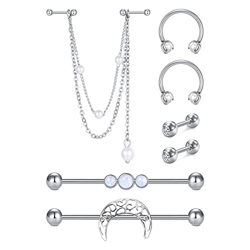 AceFun 7 Stück Knorpel Ohrstecker Chirurgenstahl Helix Piercing Industrial Piercing Industrial Ohrringe Doppelknorpel Ohrringe mit Kette Dangle für Damen Herren von AceFun